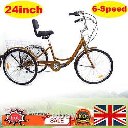 24 Adult Trike Bike 3 Wheels Tricycle 6-Speed Bicycle with Shopping Basket