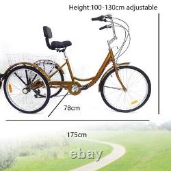 24 Adult Trike Bike 3 Wheels Tricycle 6-Speed Bicycle with Shopping Basket