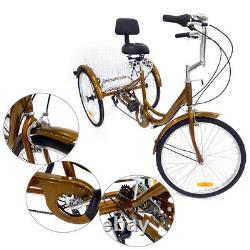 24 Adult Trike Bike 3 Wheels Tricycle 6-Speed Bicycle with Shopping Basket