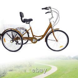 24 Adult Trike Bike 3 Wheels Tricycle 6-Speed Bicycle with Shopping Basket