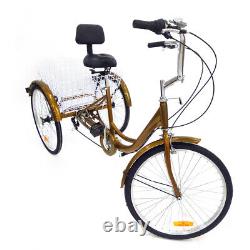 24 Adult Trike Bike 3 Wheels Tricycle 6-Speed Bicycle with Shopping Basket