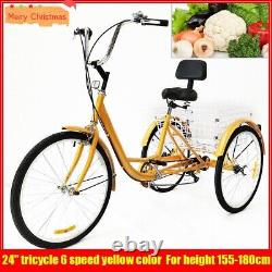 24 Adults Tricycle Bike Trike 3-Wheel Shopping Bicycle Wheel 6 Speed + Basket