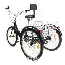 24'' Folding Adult Tricycle 3-Wheel Bike 7 Speed Trike Bicycle with Basket 120kg