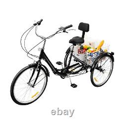 24'' Folding Adult Tricycle 7 Speed Cruise Trike Bicycle 3-Wheel Bike with Basket