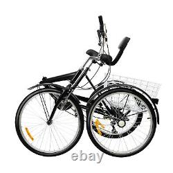 24'' Folding Adult Tricycle 7 Speed Cruise Trike Bicycle 3-Wheel Bike with Basket