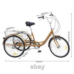 24 Gold Adult Tricycle 6-Speed 3 Wheel Bicycle Seniors Shopping Trike with Basket