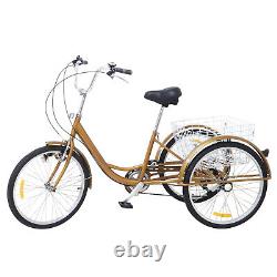 24 Inch 6-Speed 3 Wheel Adult Bicycle Tricycle 24 Trike Bike Cycling with Basket