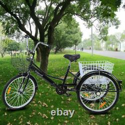 24 Inch 7 Speed Adult Tricycle Cruiser Bike Freight Bicycle With Shopping Basket