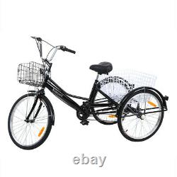 24 Inch 7 Speed Adult Tricycle Cruiser Bike Freight Bicycle With Shopping Basket