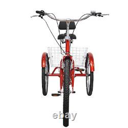 24 Inch Adult Tricycle 3 Wheel Bike 7 Speed Folding Bicycle Trike with Basket+Back
