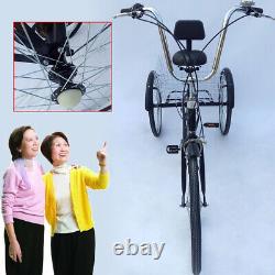 24 Inch Adult Tricycle 3-wheel 6 Speed Bike Bicycle With Shopping Basket Black