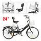 24 Inch Adult Tricycle 7 Speed 3 Wheels Bicycle Bike Black 120kg With Basket New
