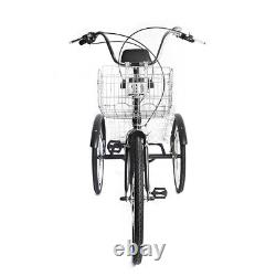 24 Inch Adult Tricycle 7 Speed 3 Wheels Bicycle Bike Black 120kg with Basket New