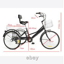 24 Inch Tricycle for Adults Tricycle 7 Speed 3 Wheels Bicycle Bike with Basket