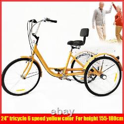 24 Tricycle 3 Wheel 6-Speed Adult Bicycle Tricycle Trike Bike with Basket