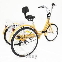 24 Tricycle 3 Wheel 6-Speed Adult Bicycle Tricycle Trike Bike with Basket