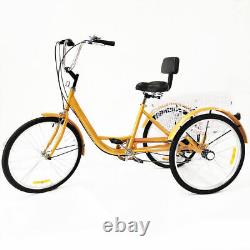 24 Tricycle 3 Wheel 6-Speed Adult Bicycle Tricycle Trike Bike with Basket