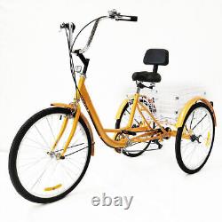 24 Tricycle 3 Wheel 6-Speed Adult Bicycle Tricycle Trike Bike with Basket