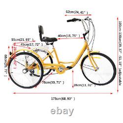 24 Tricycle 3 Wheel 6-Speed Adult Bicycle Tricycle Trike Bike with Basket