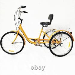 24 Tricycle 3 Wheel 6-Speed Adult Bicycle Tricycle Trike Bike with Basket