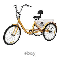 24 Tricycle 3 Wheel 6-Speed Adult Bicycle Tricycle Trike Bike with Basket