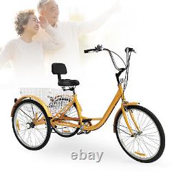 24 Tricycle 3 Wheel 6-Speed Adult Bicycle Tricycle Trike Bike with Basket