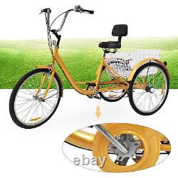 24 Tricycle 3 Wheel 6-Speed Adult Bicycle Tricycle Trike Bike with Basket