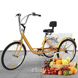 24 Tricycle 3 Wheel 6-Speed Adult Bicycle Tricycle Trike Bike with Basket