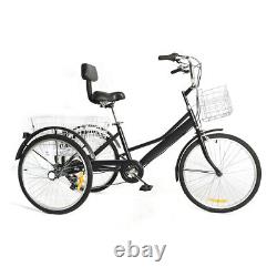 24 Tricycle 3 Wheel 7-Speed Adult Bicycle Tricycle Trike Bike with Basket NEW