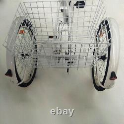 24 Tricycle 6-Speed 3 Wheel Bicycle Adult Tricycle Trike Bike with Lamp & Basket