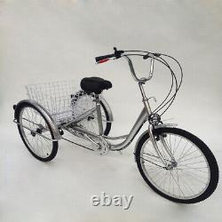 24 Tricycle 6-Speed 3 Wheel Cycling Adult Bicycle Trike Tricycle Bike Silver