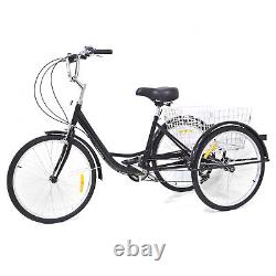 24 Tricycle 8-Speed 3 Wheel Adult Bicycle Tricycle Trike Tricycle Bike + Basket
