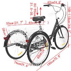 24 Tricycle 8-Speed 3 Wheel Adult Bicycle Tricycle Trike Tricycle Bike + Basket