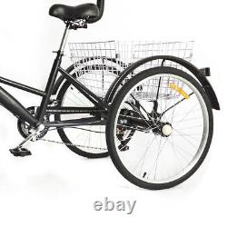24 Tricycle for Adults Tricycle 7 Speed 3 Wheels Bicycle Bike with Basket