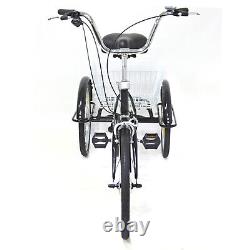 24 inch Adult Tricycle 3-Wheels 8 Speed Bicycle Bike Trike+Shopping Basket Black