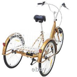 24 inch Adult Tricycle Inches Cargo Trike 6-Speeds 3-Wheel Cycling Bike withBasket