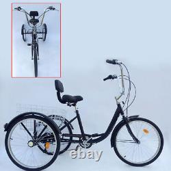 24 inch Tricycle 6 Speed Adult Trike Bicycle Cruise Cycling Pedal Bike+Basket UK