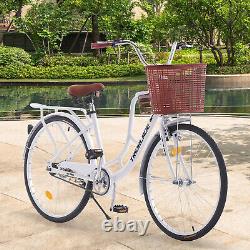 26Inch Adult Bike City Bikes Ladie Women Bicycle Vintage with Basket Cycle New