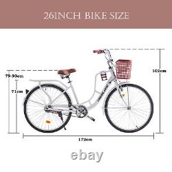 26Inch Adult Bike City Bikes Ladie Women Bicycle Vintage with Basket Cycle New