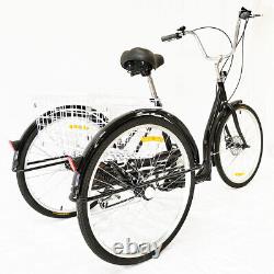 26'' 6 Speed Cruise Trike Bicycle Adult Tricycle 3-Wheel Bike with Shopping Basket