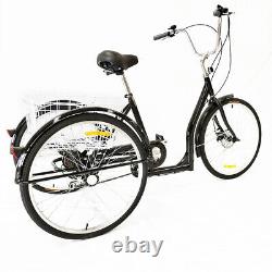 26 Inch Adult Tricycle 3 Wheel Bike Cycling Tricycle 6 Speed Trike with Basket