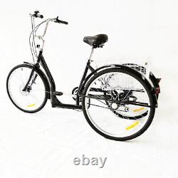 26 Inch Adult Tricycle 3 Wheel Bike Cycling Tricycle 6 Speed Trike with Basket