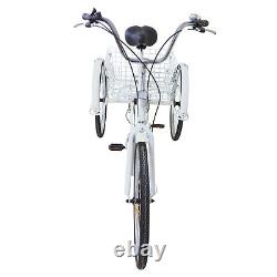 26 Inch Six Speeds Trike Bicycle Anti-Skid Pedals White Adult Tricycle With Basket