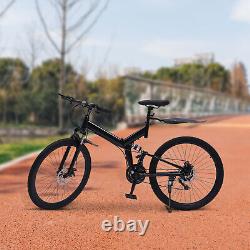 26 in Folding Mountain Bike 21-Speed MTB Bicycle Full Suspension Disc Brake Bike