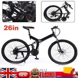 26 in Folding Mountain Bike 21-Speed MTB Bicycle Full Suspension Disc Brake Bike