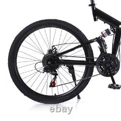 26 in Folding Mountain Bike 21-Speed MTB Bicycle Full Suspension Disc Brake Bike