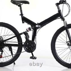 26 in Folding Mountain Bike 21-Speed MTB Bicycle Full Suspension Disc Brake Bike