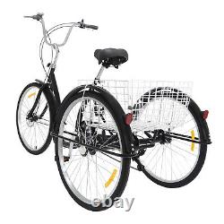 26 inch Adult Tricycle 6 Speed 3 Wheels Bicycle Seniors Tricycle+Shopping Basket