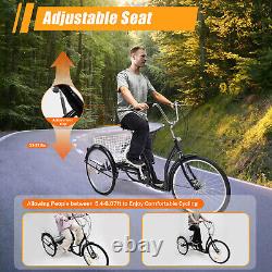 26 inch Adult Tricycle Trike 3-Wheel Bike 6 Speed Unisex Bicycle with Basket