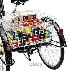 26 inch Adult Tricycle Trike 3-Wheel Bike 6 Speed Unisex Bicycle with Basket